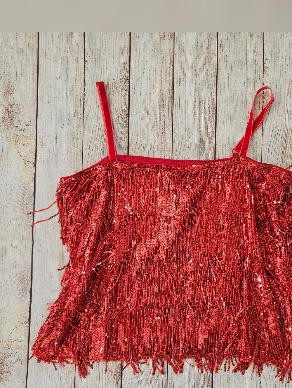 INC Red Sequin Fringe Top - Picture 2 of 5